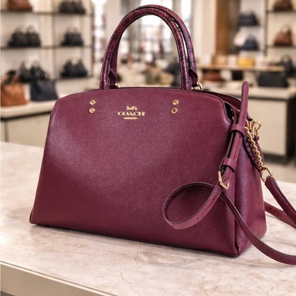 Coach Lillie Carryall in Black Cherry Multi Leather Satchel - Picture 1 of 3